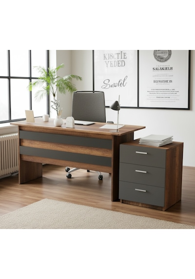 Robin Home Verona Ofis Çalışma Masası Ve 3 Çekmeceli Keson Takım Meşe-siyah Kahverengi Robin Home Verona Ofis Çalışma Masası Ve 3 Çekmeceli Keson Takım Meşe-siyah Kahverengi