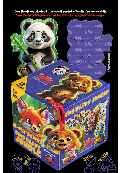 Sims Puzzle Bebekler İçin İlk Puzzle Yapboz Baby Orman - 1 Yaş Üstü Montessori Eğitici Oyuncak A04