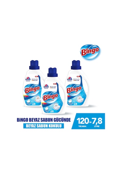 Bingo Beyazlar ve Renkliler İçin Beyaz Sabun Kokulu Sıvı Çamaşır Deterjanı 3 x 2600 ML