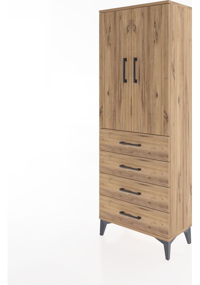 Arges Dolap Tek Raflı 4 Çekmeceli Tek Askılı 60x30x163 Çam-çam Çam