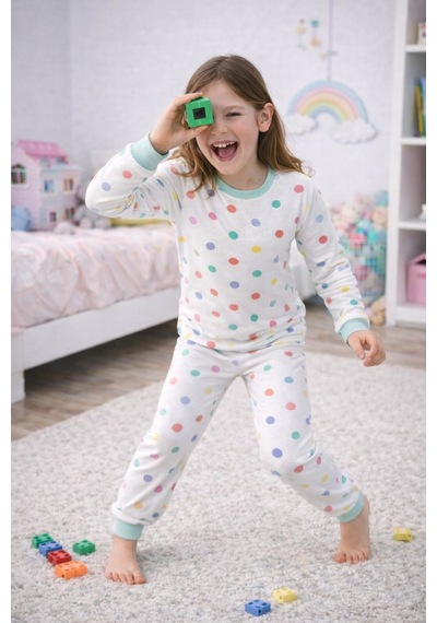 Kız Çocuk Renk Paleti Desenli 8 - 13 Yaş Pijama Takımı Beyaz