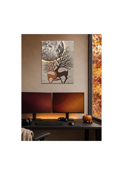 Geyik Ve Ay Temalı Metal Tablo - Rustik Duvar Dekoru, Metal Poster Wall Art Çok Renkli - 923194703 Çok Renkli - 923194703 Çok Renkli