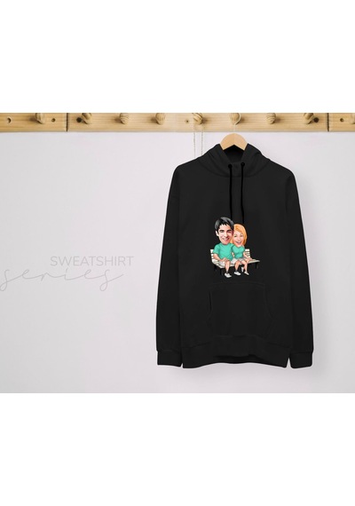 Bk Gift Kişiye Özel Sevgililer Karikatürlü İkili Siyah Sweatshirt Seti, Sevgililer Hediye, Çift Hediyesi, Yıl Dönümü Hediyesi, Kişiye Özel Sweatshirt-22