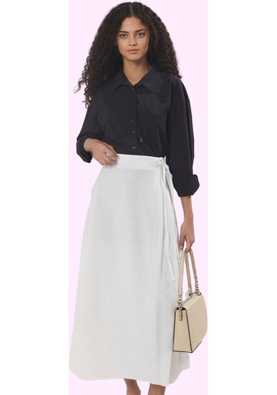 Frm Kadın A Line Maxi Etek 100% Polyester Dokuma Kumaş Ramadan Koleks Beyaz