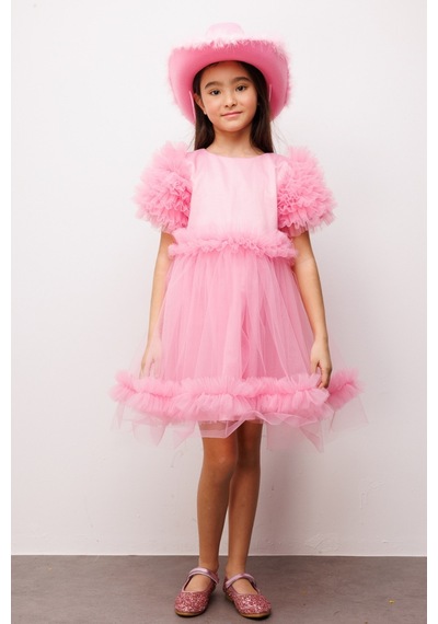 Le Mabelle Pembe Fırfır Detaylı Tül Etekli Kız Çocuk Elbise - Madison Pembe