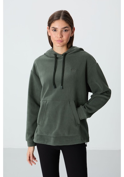Tommy Life Haki Kalın Yumuşak Dokulu Kapüşonlu Oversize Nakışlı Polar Kadın Sweatshirt - 97292 Haki