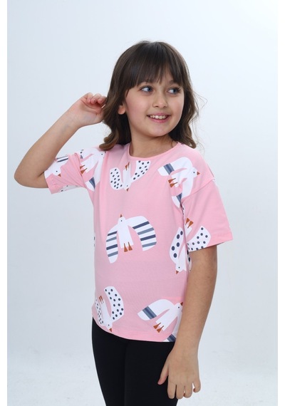 Toontoy Kids Toontoy Kız Çocuk Kuş Pano Baskılı Tişört Pembe