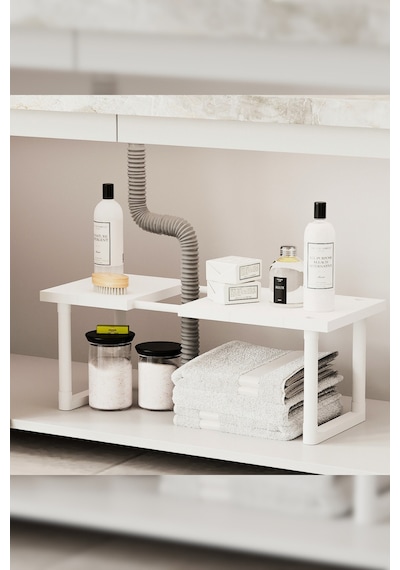 İndecor Houseware Plastik Genişletilebilir Raf Ayarlanabilir Düzenleyici Mutfak Banyo Düzenleyici - Tek Katlı - Beyaz