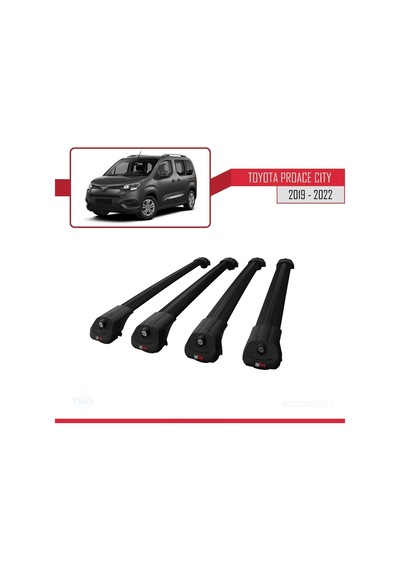 Toyota Proace City 2019-2022 Arası İle Uyumlu Ace-1 Ara Atkı Tavan Barı Siyah 4 Adet Bar