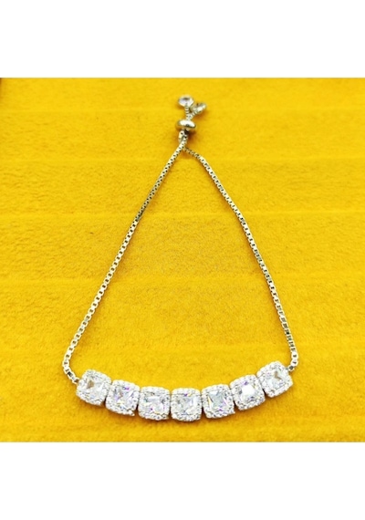 Oriental Kuyumculuk Jewellery Baget Taşlı Kare Su Yolu Asansör Bileklik Gümüş