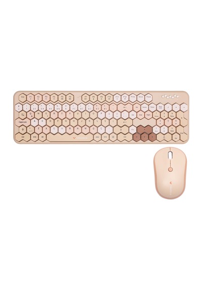 Petek Görünümlü Kablosuz Renkli Klavye Mouse Seti - Retro, Sessiz, Q Türkçe Dizayn Lazer