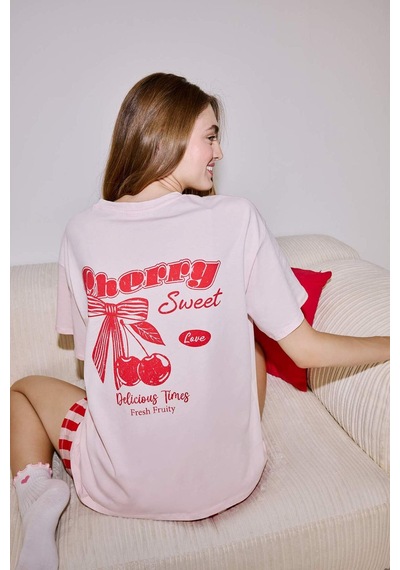 Defacto Regular Fıt Şortlu Kısa Kollu Baskılı 2li Pijama Takımı H7408ax26hsrd197 Kırmızı-rd197