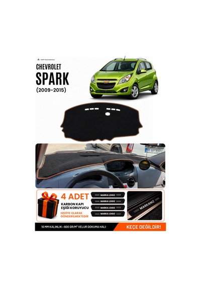 Chevrolet Spark 2009-2015 Uyumlu Torpido Örtüsü, Torpido Kılıfı - Siyah Kahverengi