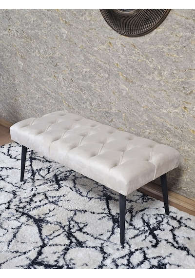 Zafir Siyah Boyalı Sivriltme Ayaklı 90 Cm Puf Bench - Puf - Bench - Kasalı Oturak - Oturak - Yatak Ucu Puf Bej