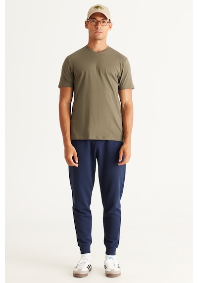 Ac&Co / Altınyıldız Classics Slim Fit Dar Kesim V Yaka Pamuklu  Erkek Tişört Haki