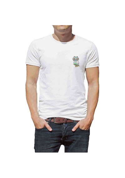 Owl Cushion Baykuş Göğüs Baskılı Beyaz Erkek Tshirt