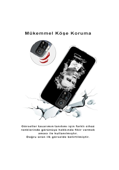 Xiaomi Redmi Note 9 Pro Köşe Korumalı Antişok Kapak Atatürk Tasarımlı Şeffaf Silikon Kılıf