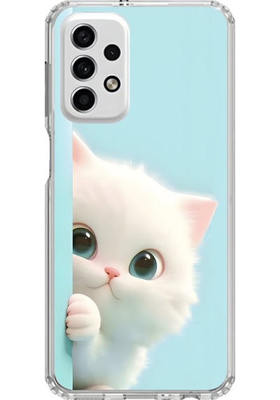 Samsung Galaxy A33 Uyumlu Şeffaf Kılıf 2 Peluş Kedi Tasarımlı