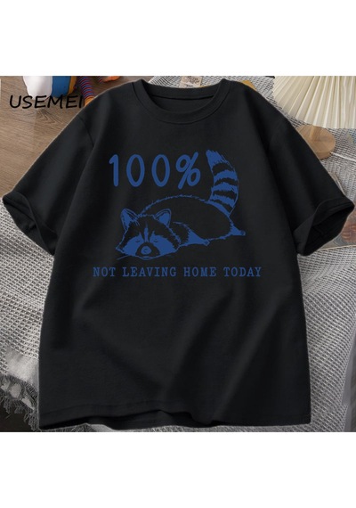 Flood Of Style 100% Bugün Evden Ayrılmıyor T Shirt Kısa Kollu Rakun Yorgun Yorgun T-shirt Anne Hayat Vintage Siyah