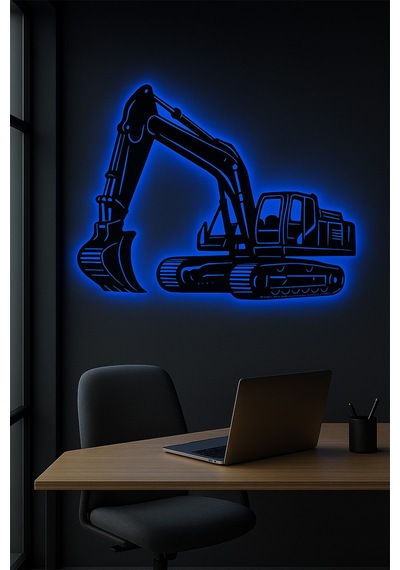 Led Işıklı Ekskavatör İnşaat Temalı İş Makinesi Tablosu Dekoratif Duvar Dekoru Mavi - 801016783 Mavi