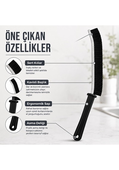 Dar Alan Temizleme Fırçası - 2 Adet Siyah İnce Uçlu Sert Kıllı Derz Fırçası - Pencere Rayı Lavabo Musluk Klima Filtre Klavye Kapı Kanalı Banyo Mutfak Temizlik Seti