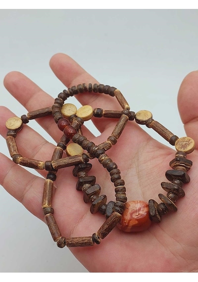 Yasamtohumu Ahşap & Jasper Tasarım Unisex Otantik Kolye 56104 Çok REnkli Çok Renkli