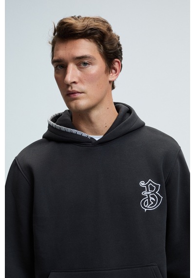 Grimelange GROVER Erkek Kapüşonlu Süs Dikiş Detaylı Göğsü Nakışlı Kanguru Cepli Antrasit Sweatshirt