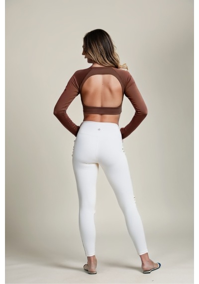 Uzun Kollu Parmak Geçmeli Kahverengi Spor Üst Yoga & Pilates Crop Kahverengi