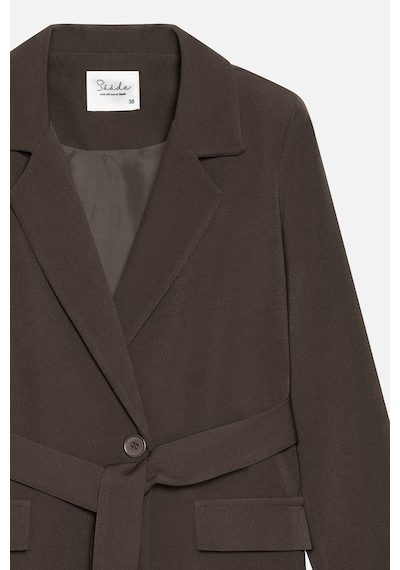 Sââde Kadın Tek Düğmeli Dokuma Kruvaze Blazer Ceket - Kuşaklı Acı Kahverengi