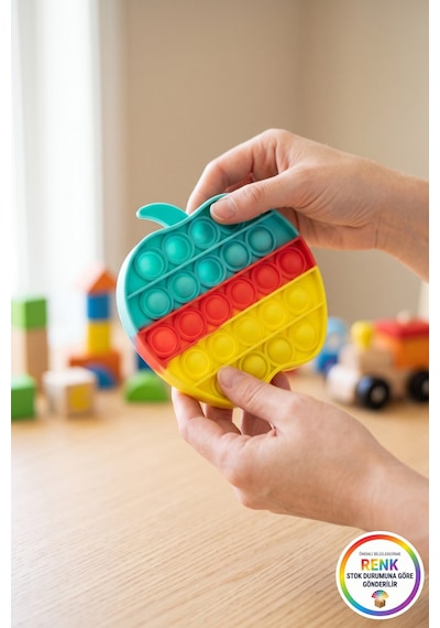 Elma Pop It Çocuk Fidget Kabartmalı Silikon Duyusal Gelişim Stres Oyuncağı 12x11,5 Cm