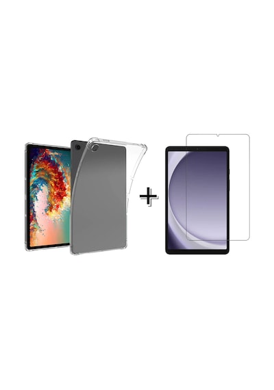 Forzacase Samsung Galaxy Tab Uyumlu A9 8.7 İnch Anti Shock Silikon Kılıf + Temperli Kırılmaz Cam - Fc014 Şeffaf