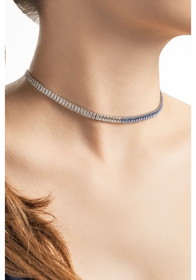 Renkli Baget 18 Ayar Beyaz Altın Kaplama Ayarlanabilir Gümüş Choker Kolye Beyaz