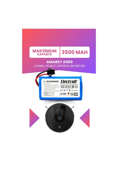 Amarey A900 Uyumlu Batarya Maksimum Kapasite 3500mah Pil Akıllı Robot Süpürge Bataryası