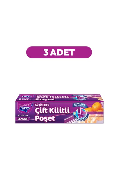Çift Kilitli Buzdolabı Poşeti 12'li Küçük Boy 20 X 25 Cm Üçlü Paket