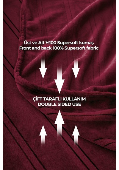 Evlen Home Collection Mayer Supersoft Yumuşak Tek Kişilik Battaniye 150x230 Cm Bordo Bordo