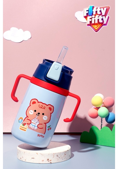 400 Ml 316l Paslanmaz Çelik Pipetli Çocuk Termosu Taşıma Kulplu Askılı Çift Duvar -ffr400ml4011 Lacivert