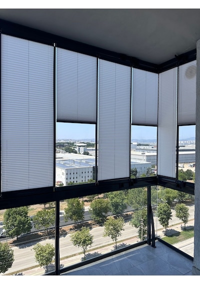 Blind-x Buz Gri Plise Katlanır Cam Balkon Perdesi, Ofis Perdesi, Mutfak Perdesi, Salon Perdesi