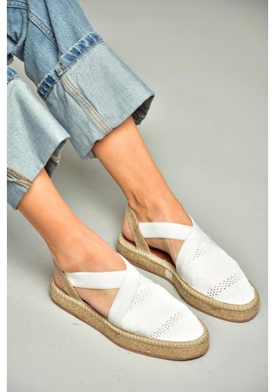 Fox Shoes S404010106 Beyaz Dantel Kumaş Kadın Espadril Sandalet Beyaz
