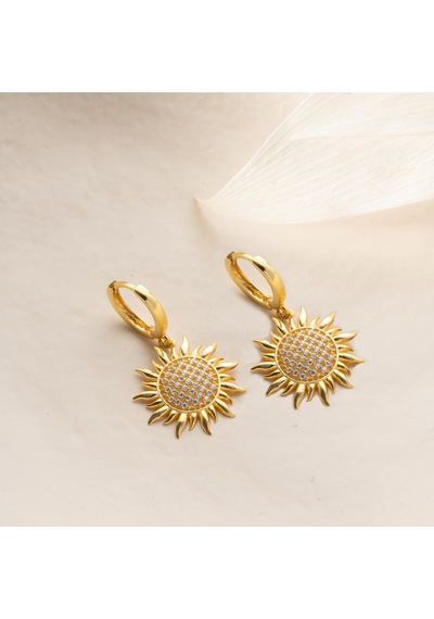 925 Ayar Gümüş Taşlı Ay Çiçeği Küpe Gold