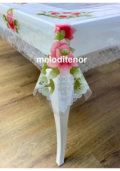 Desenli Şeffaf Kaplama Dikdörtgen Pvc Muşamba Masa Örtüsü Koruyucu 125 X 155 Cm Pembe