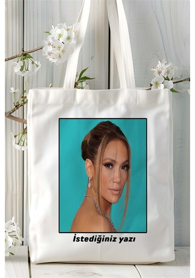 Art Hediye Jennifer Lopez Baskılı Bez Çanta Omuz Çantası Kişiye Özel Desen 4 Çok Renkli