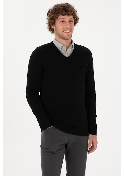 U.S. Polo Assn. Erkek Slim Fit V Yaka Siyah Basic Kazak 50313668-VR046