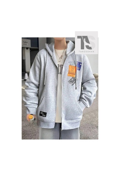 Tarzsokak Yazı Tasarımlı Sweatshirt Fermuarlı Hırka Unisex Gri