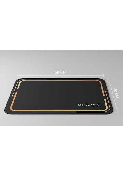 Nobera Premium Dekoratif Bulaşık Kurutma Matı 50x40 Cm Süper Emici, Kaydırmaz Kauçuk Tabanlı Ve Tezgah Koruyucu Altlık Altın - Siyah