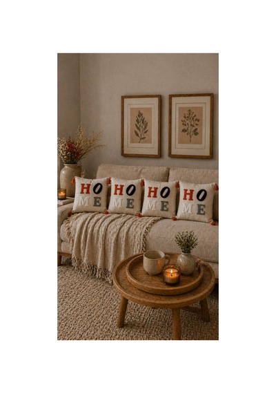 Punch Nakışlı Kırlent Kılıfı 45x45 Cm Kırlangıç Home Çapa Çiçek Desenli Turuncu-home