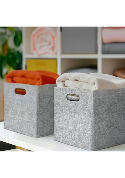 Dolap İçi Düzenleyici 2 Adet Organizer 3mm Keçe 32x32x32 Cm Çok Amaçlı Gri Keçe Kutu Gri