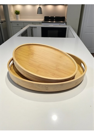 Mybru Oval Bambu Tepsi 2'li Set Ahşap