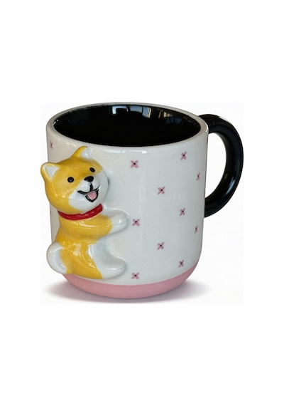 Çiçek Desenli 3d Köpek Figürlü Kupa 425 Ml beyaz