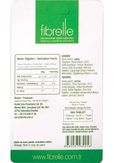 Fibrelle Stevialı Tablet Tatlandırıcı 300'lük Kutu 3 Adet