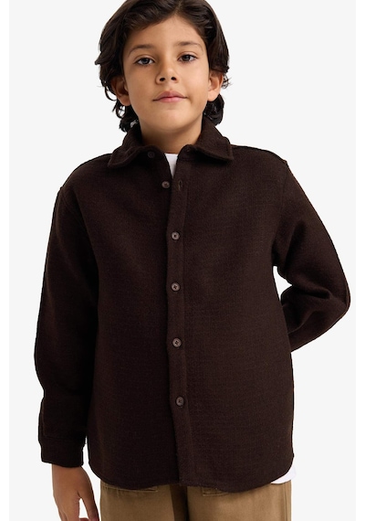 Defacto Erkek Çocuk Oversize Geniş Kalıp Polo Yaka Waffle Uzun Kollu Gömlek G3710a825cwbn540 Kahve-bn540
